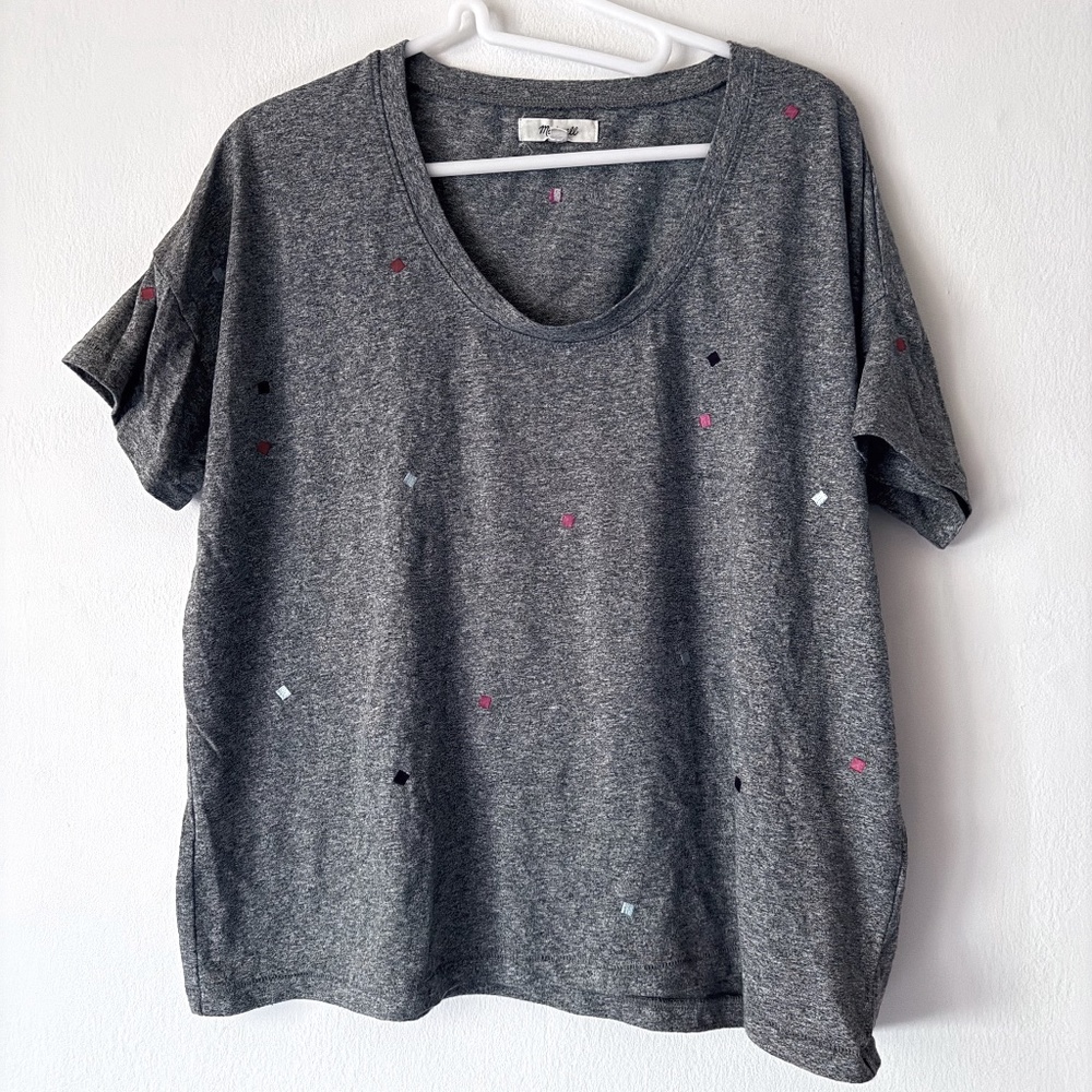 Madewell S Heather Gray Embroidered U-Neck Tee